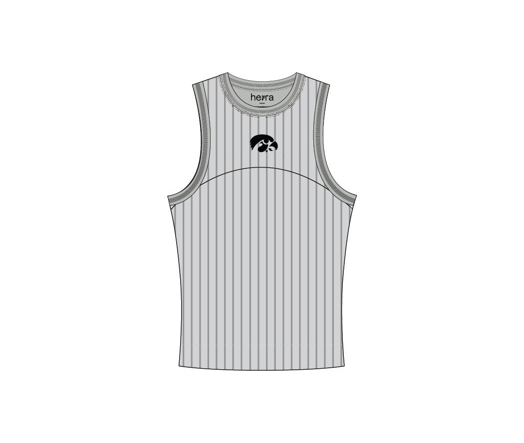 Grey ribbed knit tank top with a black Tigerhawk logo.