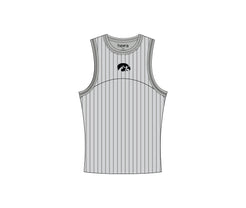 Grey ribbed knit tank top with a black Tigerhawk logo.